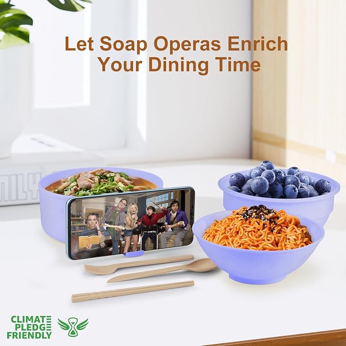 Ramen Bowl Set, Ramen Cooker 33 oz, Ramen Bowls with Chopsticks and Spoon, Microwave Pasta Cooker, Ramen Bowl Microwave Gift College Dorm Essentials for Girls Guys (Purple)