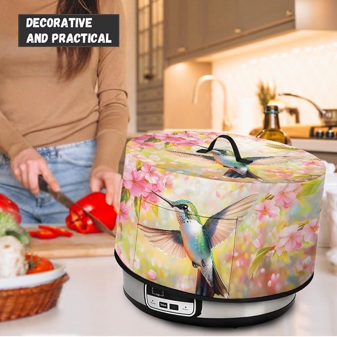 Hummingbird Pink Floral Slow Cooker Dust Cover Compatible with 6-8 qt Crock for Pot Oval Slow Cooker Cover Dustproof Kitchen Appliance Accessories