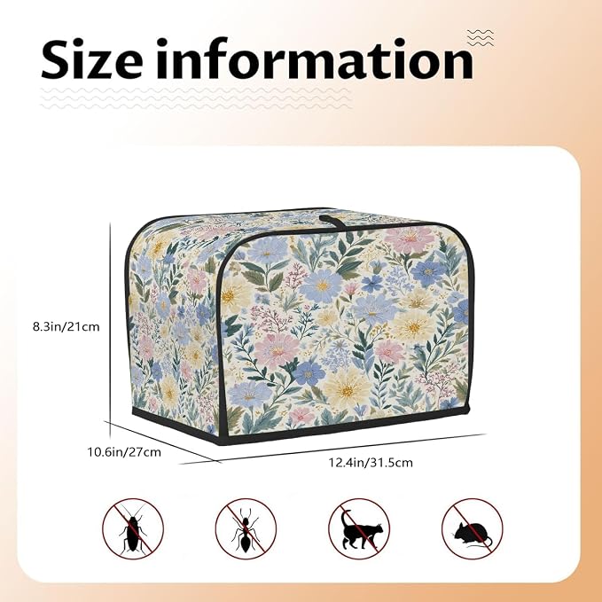 4 Slice Spring Flowers Art Toaster Cover Waterproof Dust Fingerprint Bread Machine Cover Washable Kitchen Appliance Protector For Home Kitchen Bakeware Table Decor Women Gifts