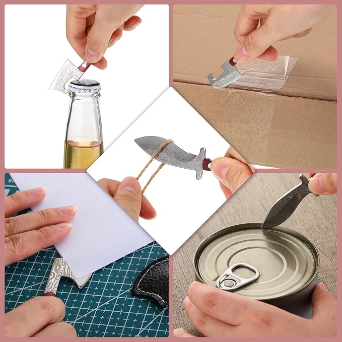 Sureio 26 Pcs Mini Knife Set Damascus Pattern Chef Knife Tiny Pocket Cleaver Keychain Small Stainless Steel Cutters with Sheath for Package Opener, Box Cutter, Letter Opener, Gag Gift for Men