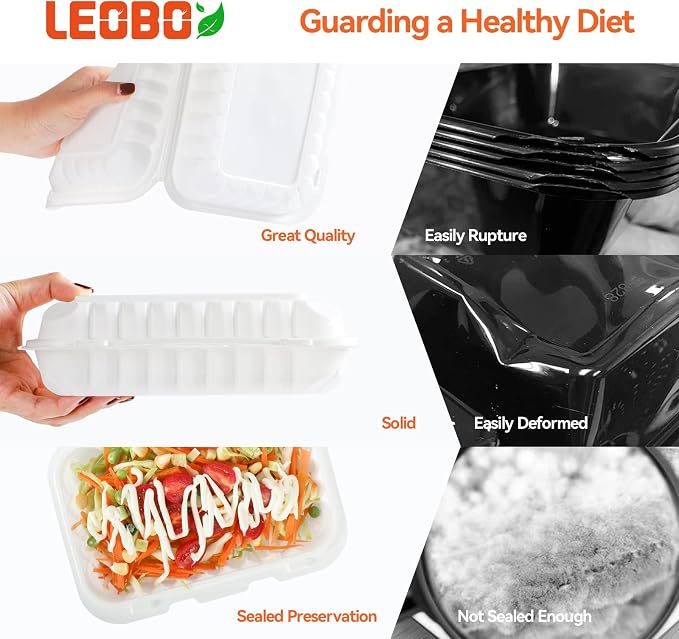 50 Pack 27oz 9x6 Takeout Containers - Shrink Wrapped No Pre-Wash | BPA Free MFPP Sturdy | Reusable & Secure Seal | Microwave Safe To Go Boxes for Leftovers, Catering & Meal Delivery | White