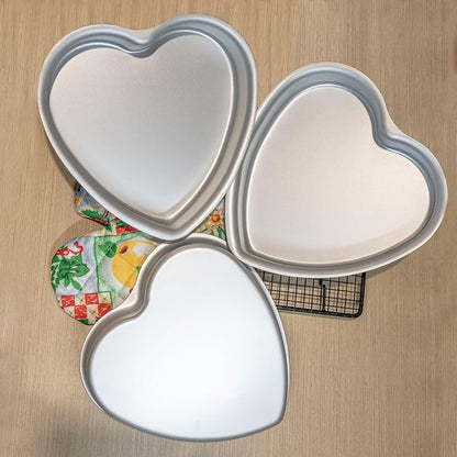 8 Inch Heart Shape Cake Pan Set of 3， Baking Pan,Anodized Heart Cake Pans Aluminum Cake Pan, For Birthday and Other Occasions