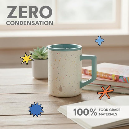 Elemental Insulated Coffee Mug - Triple-Wall Stainless Steel Summit Travel Cup for Hot and Cold Drinks - Thermal Coffee Mug with Lid and Handle for Camping, Office & Travel 16oz - Rainbow Speckle