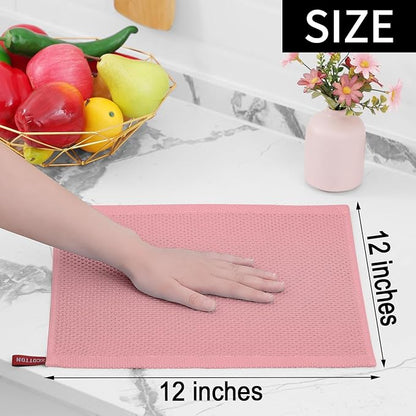 Homaxy 100% Cotton Waffle Weave Kitchen Dish Cloths, Ultra Soft Absorbent Quick Drying Dish Towels, 12 x 12 Inches, 8-Pack, Dried Rose