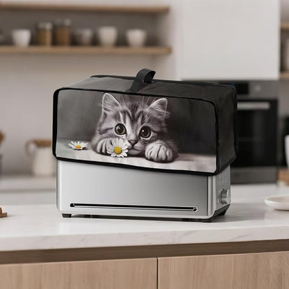 Toaster Cover 2 Slice Grey Cat Slim 2 Slice Toaster Cover Easy to Fold and Carry, Heat-Resistant Dustproof Dust Covers for Toasters Long Slot, Machine Washable