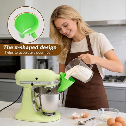 Green Mess-Free Funnel for Kitchen Aid Mixer, Kitchen Aid Attachment for 5 Qt Tilt-Head Models(KSM150), Flour Funnel for Easy Pour and Without Splashing, Easy Clean