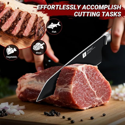 TIVOLI Chef Knife 8 Inch - Cooking Knife Hand Forged from High Carbon Steel - Ultra Sharp Deep Cutting Knives with Full Tang Ergonomic Wood Handle - Gift for Men Women