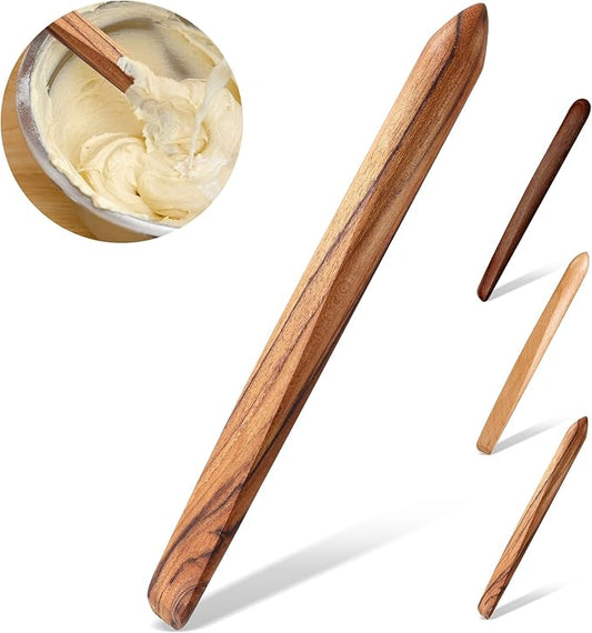 11 Inch Wooden Sourdough Bread Mixing Stir Stick Spurtle Wooden Sourdough Bread Making Tools Paddle Stirring Stick for Kitchen Cooking(Teak)
