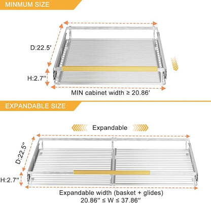 SANNO Pull Out Cabinet Organizer, Slide Out Kitchen Cabinet Storage Sliding Shelves, Bottom-Mounted,Expandable Slide Out Shelves for Home, Kitchen, Bathroom, Pantry, Closet(1pack)