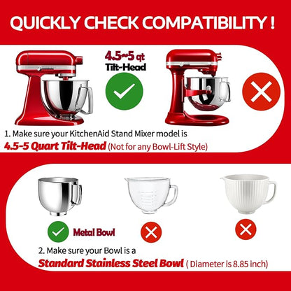 Pouring Shield for KitchenAid Tilt Head 4.5-5 QT (for Stainless Steel Bowls Only), for Kitchen aid Accessories and Attachments, Fully Enclosed Foldable Lid Mixer Bowl Cover & Flour Funnel