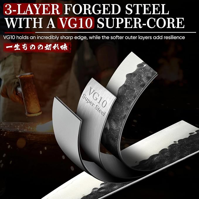 Huusk Professional Japanese Chef Knife - Hand Forged VG10 Kitchen Knives for Meat & Veggie Precise Slicing 8 inch Gyuto with Ergonomic Ebony Handle Premium Wooden Gift Box
