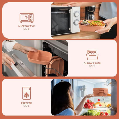 HOMETALL Bento Box Adult Lunch Box,3 Stackable Bento Lunch Containers for Adults/Kids, Modern Minimalist Design Bento Box with Utensil Set, Leak-Proof Lunchbox for Dining Out, Work, Picnic, School
