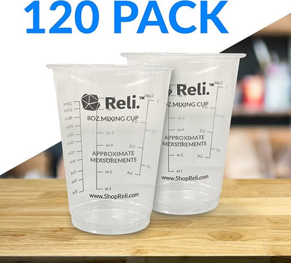 Reli. (120 Pcs) 8 oz Paint Mixing Cup/Resin Mixing | Disposable Measuring Cups | Clear Plastic Measure | Use for Paint, Epoxy Resin, Pigments