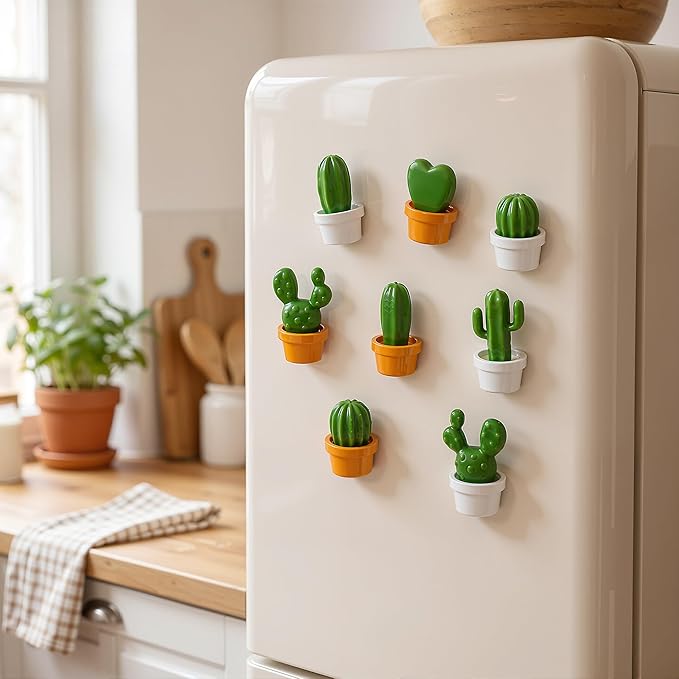 Renmxj 12 Pcs Refrigerator Magnets - Cute Mini 3D Cactus Fridge Magnets, Funny Lifelike Succulent Plant Magnets for Kitchen, Office, Locker, Whiteboard Decor (Yellow and White)
