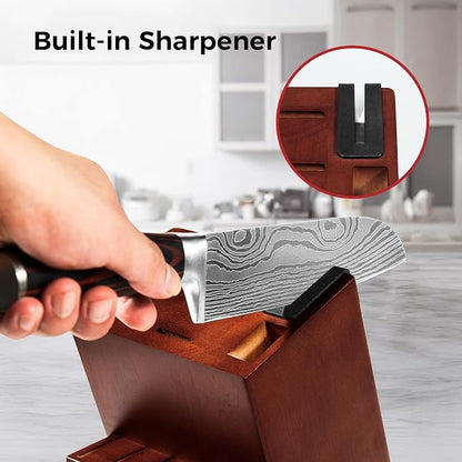 15-Piece Knife Set with Block for Kitchen, with Built-In Sharpener, Stainless Steel Ultra Sharp Blades, Ergonomic Pakkawood Handle, Essentials Chef Knives Set
