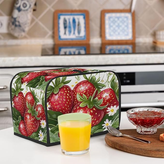 Fruit Strawberry Toaster Cover 2 Slice Wide Slot Washable Toaster Covers | Flower Art Dust and Fingerprint Protection Bread Maker Covers for Kitchen Accessories Decor Bakeware Women Gift