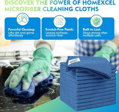 HOMEXCEL Lake Green Microfiber Cleaning Cloth 12 Pack 12.5 x 12.5 inch Microfiber Towels for Cars Ultra Absorbent Car Washing Cloth Lint Free Streak Free Cleaning Rags for Car, Kitchen Window