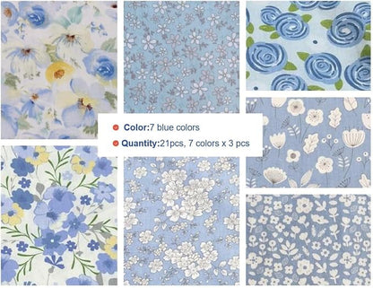 42 Pcs Blue Floral Cotton Fabric Squares 10 x 10 Inch, Precut Quilting Fabric Bundle, 14 Prints Layer Cake Fabric Squares for Quilting, Patchwork, Sewing, DIY Crafts