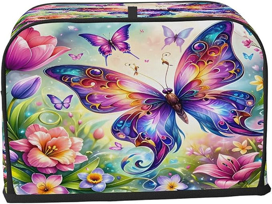 Spring Butterfly Flower Toaster Cover 2 Slice Wide Slot Washable Kitchen Appliance Covers Fingerprint Bread Machine Dust Cover Small Toaster Oven Accessories Covers Bread Maker Bag Women Gift
