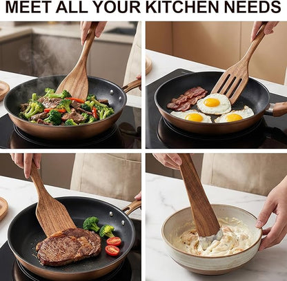4 Pcs Acacia Wooden Spatula Set Non Toxic Kitchen Utensil Set Slotted Turner Flat Wood Wok Spatulas for Cooking Spoon Kitchen Spurtle Bamboo Cooking Utensils Fish Egg Flipper Spatula Cast Iron Scraper