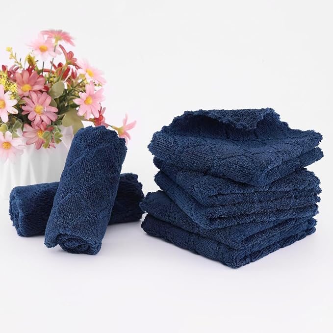 Homaxy 16 Pack Kitchen Cloths Dish Towels (10" x 10", Navy Blue), Super Soft and Absorbent Coral Velvet Dishcloths, Fast Drying No Lint Microfiber Cleaning Cloth