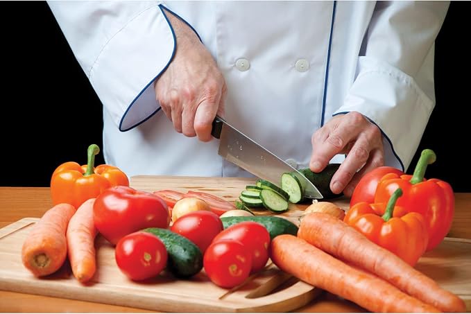 CAT CORA Chef Knife, Professional 10-Inch German Steel Blade For Produce, Meat, Herb Cutting, Ergonomic Soft-Grip Handle, NSF-Certified Kitchen Knife