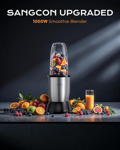 Sangcon 1000w Smoothie Blender for Kitchen, Blender for Smoothies, with 37oz/32oz/22oz Bpa-Free Cups – Upgraded Portable Personal Blenders for Shakes, Frozen fruit, Baby Food, Spice Grinding & More