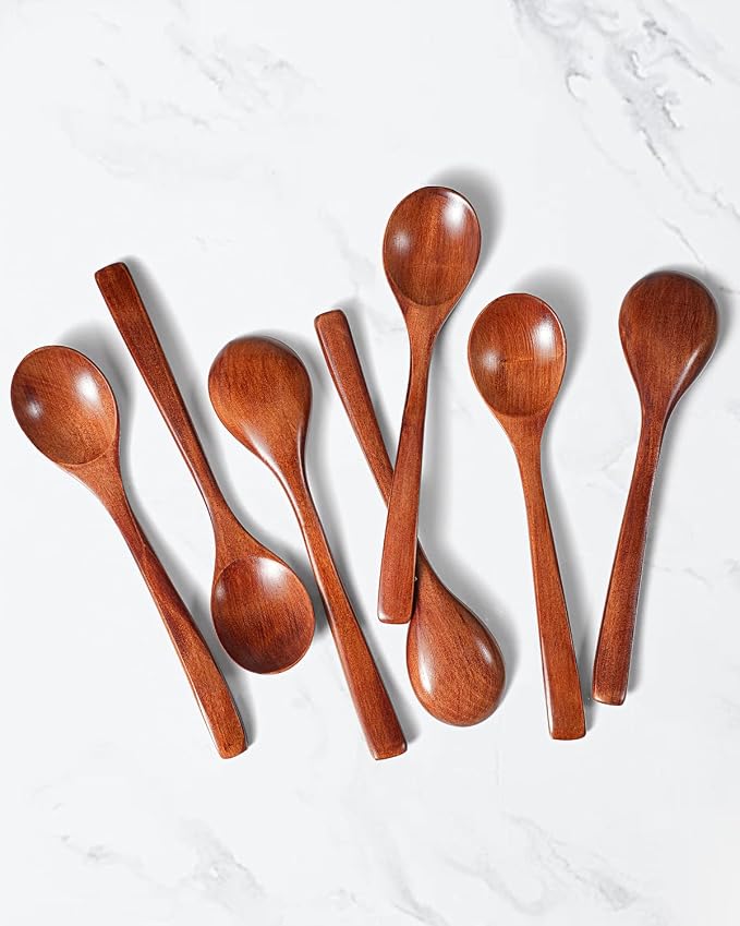 7 Pcs Wooden Spoons for Eating, Small Serving Spoon for Honey, Tea, Coffee, Soup Wood Teaspoons for Cooking, Mixing, Stirring