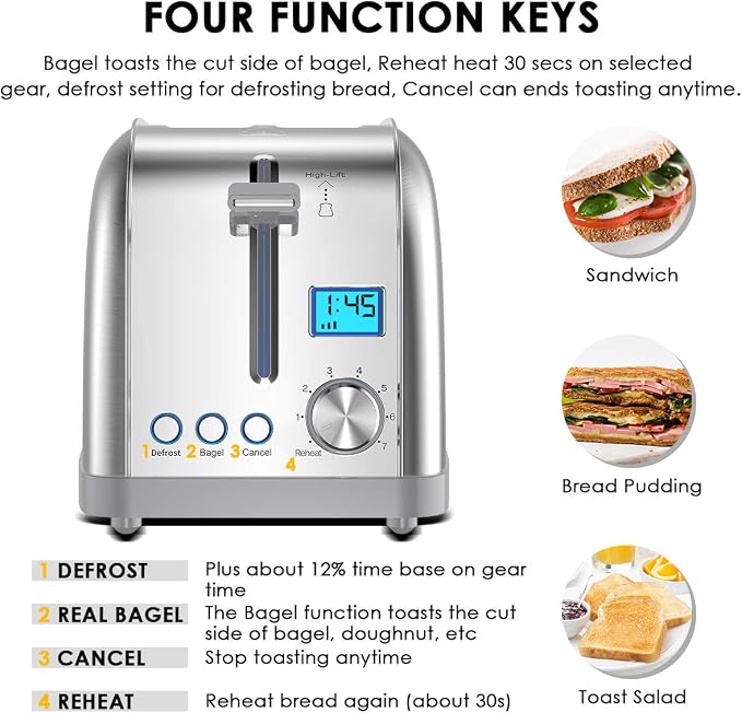 Lofter 2 Slicer Toaster with Bagel Function, Stainless Steel