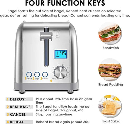 Lofter 2 Slicer Toaster with Bagel Function, Stainless Steel