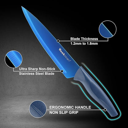 Wanbasion Blue Stainless Steel Knife Set, Sharp Kitchen Knife Set Professional, Kitchen Knife Set Dishwasher Safe with Covers for Cooking