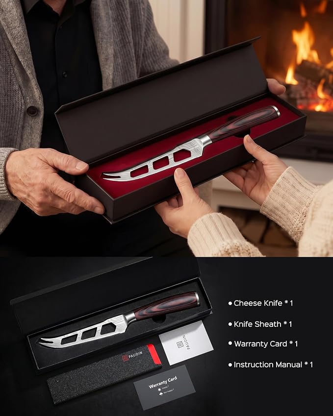 PAUDIN Cheese Knife, 5 Inch Serrated Knife, Multi-Use Tomato Knives with Ergonomic Pakkawood Handle, High Carbon Steel Ultra Sharp Small Kitchen Knives