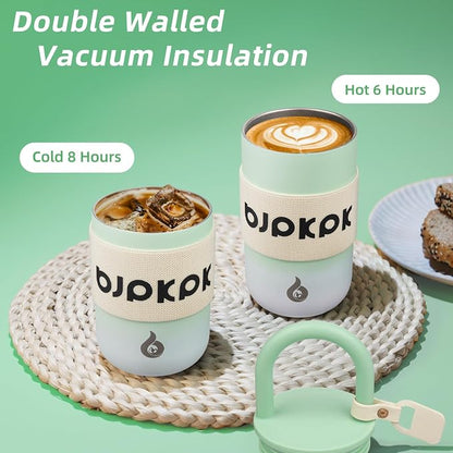 BJPKPK 10oz Insulated Stainless Steel Loop Tumbler With Lid And Handle Travel Coffee Mug Thermal Cup,Green Fog