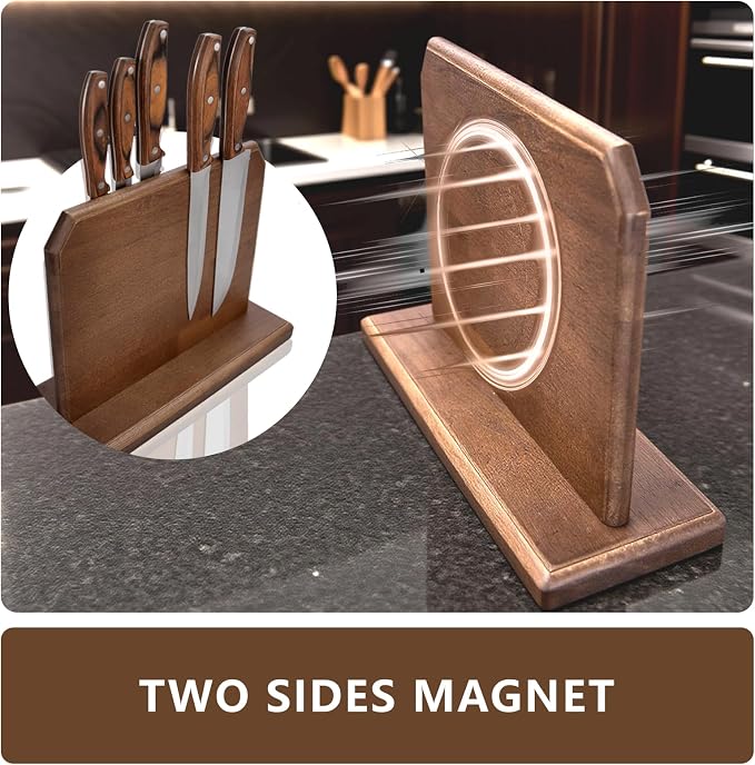 Knife Set 5-Piece with Handcrafted Wood Magnetic Block Holder | Chef,Utility,Bread & Fruit Knives | Stainless Steel with Glossy Finish