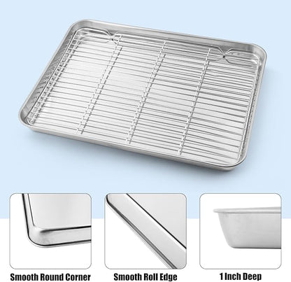 3 Set Baking Sheet with Rack, Stainless Steel Cookie Sheet with Cooling Rack(3 Pans + 3 Racks), Nonstick Baking Pan, Heavy Duty Cookie Sheets for Cooking, Oven & Dishwasher Safe, 9/12/16 Inch
