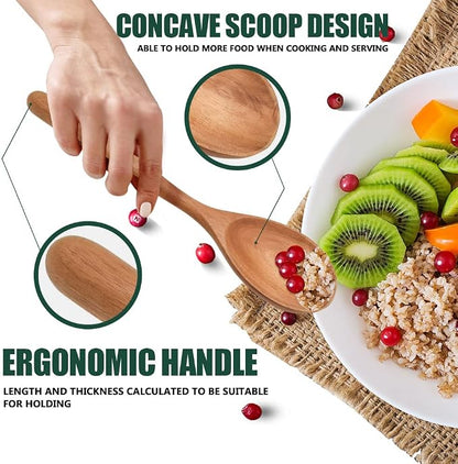 Wooden Spoons for Cooking, Wood Spoon Set of 2, Kitchen Serving Ladle Scoop Utensil, Heat Resistant Nonstick Cookware Server Spoon,Stirring Food, Mixing Salad, Easy to use