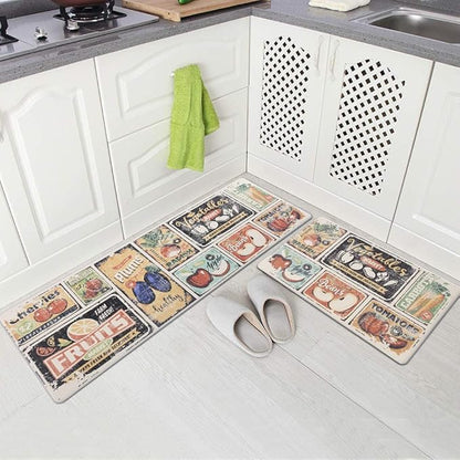 Carvapet 2 Pieces Kitchen Floor Mats – 17"x27" + 17"x47" Cushioned Anti Fatigue Kitchen Rugs and Mats Set, Non Slip Farmhouse Fruit & Vegetable Comfort Floor Mats for Sink, Laundry, and Doorway
