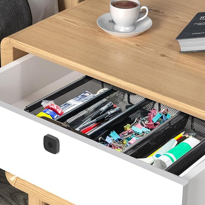 4PCS Drawer Organizer for Kitchen,Utensil Mesh Drawer Organizer with Interlocking Arm for Cosmetic,Flatware,Pen (9 * 3 * 2 Inches,Black)