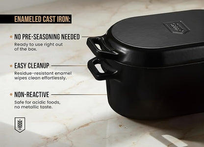 Kook Dutch Oven, For Sourdough Baking, Dual Handles, Enameled Cast Iron, includes Silicone Mat and Sourdough Guide, Dishwasher Safe, Oven safe 500F, 5 Qt, (Black)