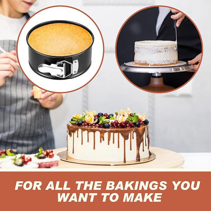 Funnymoom 4 Pcs 7 Inch Non Stick Springform Pan with Removable Bottom Carbon Steel Cheesecake Pan Round Springform Cake Mold with Stainless Steel Spring Buckles for Baking Kitchens Restaurant