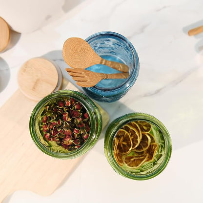 Custde Glass Storage Jars With Airtight Lid, 23.7oz Canister For Kitchen Counter with Bamboo Lid, brown sugar, candy, coffee, cookie, salt, tea,pantry cute Jar (Green, 23.7 fl oz)