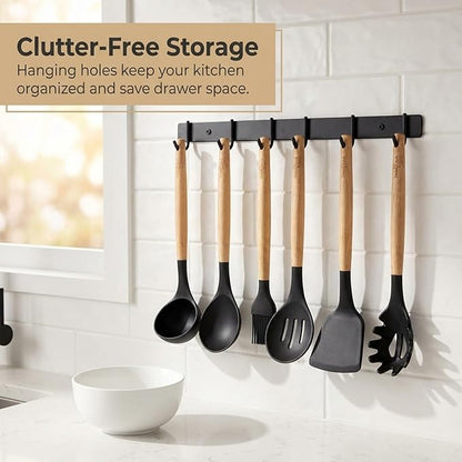 Silicone Cooking Utensils Set - 446°F Heat Resistant Silicone Kitchen Utensils Set, Spatula,Turner Tongs, Spoon, Whisk,Kitchen Gadgets for Nonstick Cookware, BPA Free（Black）
