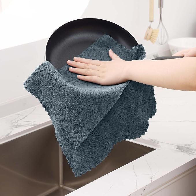 Homaxy 16 Pack Kitchen Cloths Dish Towels (13" x 19", Dark Grey), Super Soft and Absorbent Coral Velvet Dishcloths, Fast Drying No Lint Microfiber Cleaning Cloth