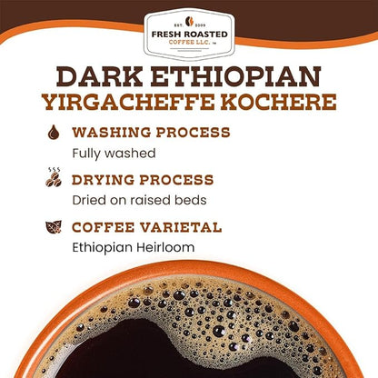 Fresh Roasted Coffee, Dark Ethiopian Yirgacheffe Kochere, 2 lb (32 oz), Dark Roast, Ground