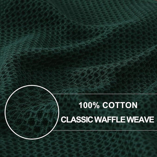 Homaxy 100% Cotton Waffle Weave Kitchen Dish Towels, Ultra Soft Absorbent Quick Drying Cleaning Towel, 13 x 28 Inches, 4-Pack, Blackish Green