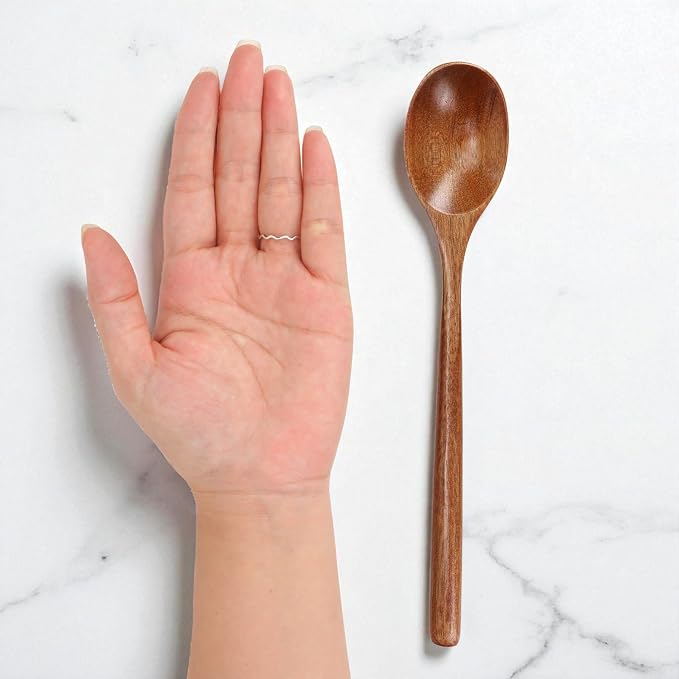 Wooden Spoons for Eating Mixing Stirring, 24 Pieces Long Handle Wooden Spoon, 9 Inch Wood Soup Spoons with Japanese Style Kitchen Utensil