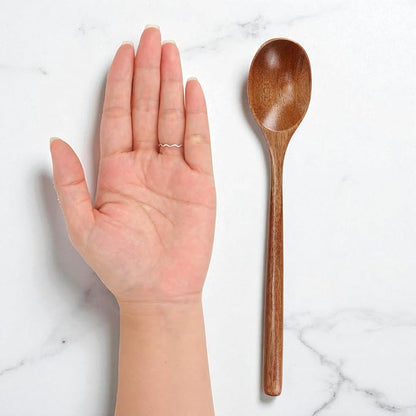 Wooden Spoons for Eating Mixing Stirring, 24 Pieces Long Handle Wooden Spoon, 9 Inch Wood Soup Spoons with Japanese Style Kitchen Utensil