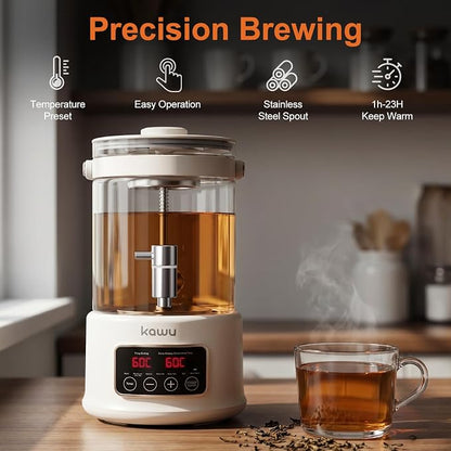 Kawu Electric Kettle, 2.5L Glass Water Boiler with Infuser, 7-in-1 Electric Water Kettle Hot Water Dispenser, Temperature Control, 800W Tea Maker Machine Water Warmer for Home Office Kitchen