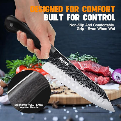 Huusk Knives from Japan Santoku knife - Hand Forged Chef Knife for Meat Cutting - Ideal Kitchen Knife Made From a Single Piece of High Carbon Steel Christmas Gift for Men and Women