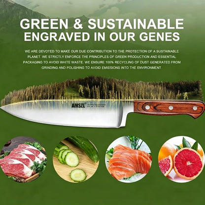 8 Inch Chef Knife, Ultra Sharp German Steel Full Tang | One knife for 90% of kitchen tasks: slice meat, dice vegetables, mince herbs, chop nuts. Replaces a drawer of mediocre blades